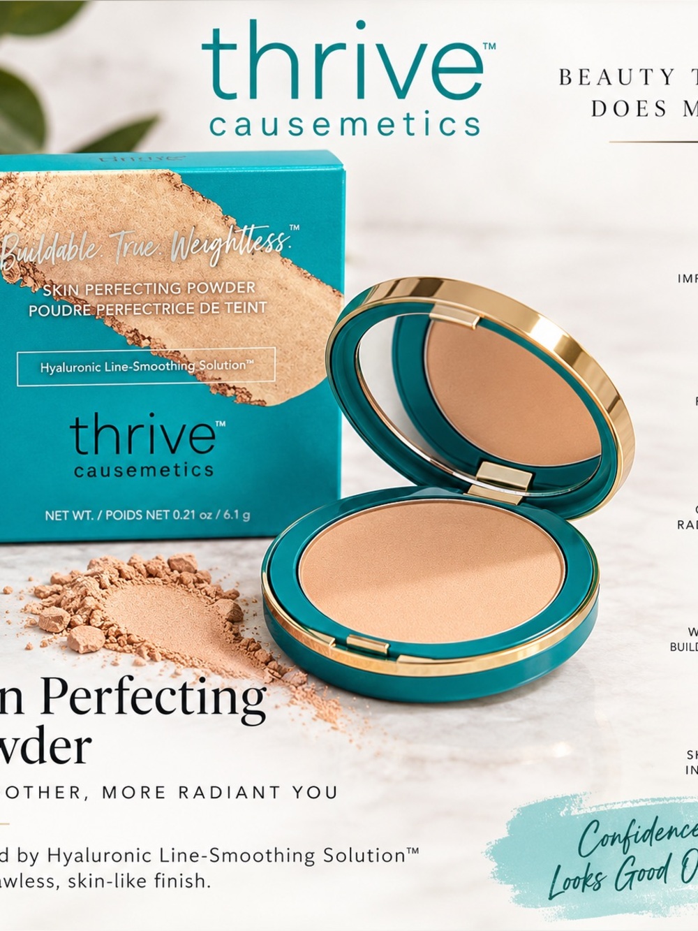 thrive causemetics Skin Perfecting Powder - Teal Box with Gold Accent